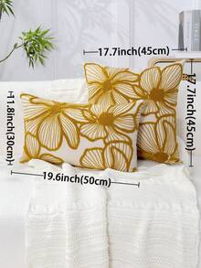 1件現代極簡黃色花卉刺繡抱枕套，春夏花卉靠墊套，適合室內裝飾，四季通用枕套，不含枕芯，美學居家 - 黃色 - 查看 4