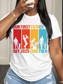 Camiseta de Mujer: Nuestro Primer Día del Padre 2025, Diseño de Silueta Familiar para Celebración de la Paternidad y Momentos Familiares - Blanco - Ver 6