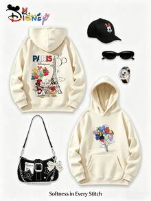 Disney Paris Collection Y2K Printed Sweatshirt "PARIS DISNEYLAND" A Fun, Loose-Fitting Top With A Casual Print, Perfect For A Versatile Holiday Gift. (Women's Autumn/Winter Clothing/Elegant Women's Outfits/Patterned Hoodies/Printed Tops/Casual Outfits For Women/Women Trending Now/Holiday Co-Ord/Plus Size Friendly) - Màu be - Xem 1
