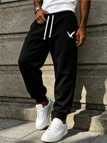 1pc Men's Casual Sweatpants, Loose Fit, Suitable For Jogging, Home & Outdoor Activities, Also Can Be Wedding Gift. Made Of 100% Polyester Fabric, With Drawstring Waistband For Adjustable Size, Multiple Colors Available. - Black - View 8