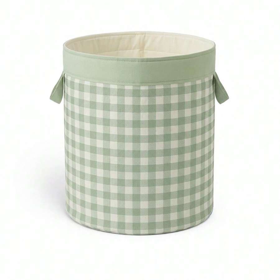 Toy Organizer Basket, Clothes, Checkered Pattern, Cotton Harmony - 1 Piece - Green - View 1