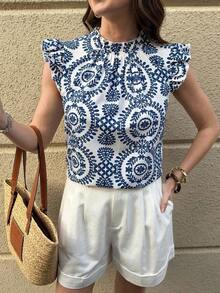 Blusa de satén de unicolor con mangas de tapa para uso diario, blusas sin mangas - Blanco 2 - Ver 6