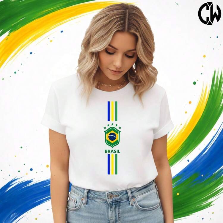 Brazil World Cup Soccer T-Shirt - New Release - 100% Cotton - 白色 - 查看 1