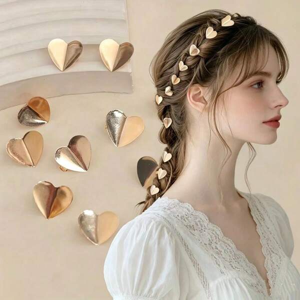 10pcs 3D Heart Shaped Hair Clips Set, Sweet & Spicy Vibe Heart Hair Accessories, Versatile Hairpins