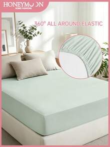 HONEYMOON 1pc Solid Color Soft Bed Sheet, 100% Polyester Fabric, Lightweight Cloud-Like Touch Bedding Mattress Cover, Fits 9-12 Inch Deep Mattress, Soft Breathable Machine Washable, Shrink-Resistant, Fade-Resistant, All-Season Use, Various Sizes Suitable For Home And Dorm, Back To School Dorm Essential, OEKO-TEX Certified, Light Green - Light Green - View 2