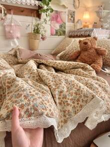 1 chiếc chăn mỏng viền ren, không bao gồm vỏ gối, chăn mùa hè, chăn điều hòa, bộ chăn ga chần bông, phong cách đồng quê dễ thương, thiết kế ren mềm mại và thoải mái, phù hợp cho ký túc xá, phòng ngủ, căn hộ, v.v., phù hợp cho mùa xuân và mùa hè - Màu nâu  Mocha - Xem 8