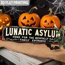 2D Flat, 1pc Vintage Asylum Iron Sign - Whistle Mental Hospital Entrance Decor With Gothic Font - Indoor/Outdoor Halloween Decoration Suitable For Haunted House, Asylum Or Horror Party - Pre-Drilled Design - No Electricity Required - Gothic Horror Decor, Gothic Style Decor, Indoor/Outdoor Decor, Rustic Wall Art, Pre-Drilled Holes As Shown In Dimension Diagram - Multicolor - View 4