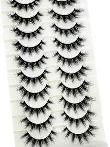 10 Pairs New 5D Ultra Soft Natural Short False Eyelashes, Create Natural Makeup Look - Black - View 5