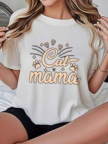 Camiseta Casual de Mujer, Cuello Redondo, Manga Corta, Opciones en Blanco, Camiseta con Estampado 'Mama', Camisetas para Uso Diario, Tops de Verano, Camisetas con Estampado, Conjuntos de Verano para Mujer, Camisetas Cortas para Mujer, Tops Vintage de Algodón, Ropa Linda para Mujer, Moda Femenina - Blanco - Ver 6
