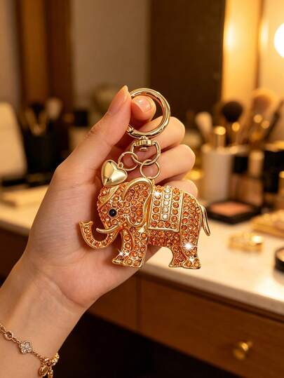 Light Bohemian Style Shiny Rhinestone Elephant Keychain, Crystal Charm With Heart Pendant For Women,Lucky Crystal Elephant Bag Charm With Heart Pendant, Sparkling Key Ring For Women, Gold/Silver/Rose Gold Plated, Cute Animal Key Holder For For Backpacks, Purse, Luggage, Car Keys,Travel & Vacation Essentials, Daily Carry Accessories ,Ideal Gift For Friends & Family,Anniversary Gifts, Back-To-School Gifts, Teacher's Day Gifts