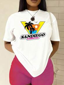 Camiseta de Mujer con Diseño de San Diego, California - Camiseta blanca de 180 g/² de peso pesado,% algodón, con diseñosónicos del horizonte y el surf, cuello redondo informal y manga corta, adecuada para uso casual, ropa de playa y regalos de recuerdo (La Jolla Cove, Balboa Park) - Estilo para todas las estaciones - Camiseta unisex de algodón holgada de manga corta y cuello redondo, estilo vintage urbano. - Blanco - Ver 7