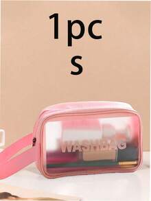 3/1pc Transparent Toiletry Bag Set, Waterproof Transparent Makeup Bag With Handle, Thickened PVC Material Wear-Resistant And Splash-Proof, Waterproof Material, With Frosted Transparent Window, Essential Beach Bag And Toiletry Bag For Vacation - Pink - View 11