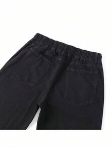 Men's Drawstring Waist Wide Leg Jeans Gothic Angel & Cross Print Black Denim Pants Y2K Streetwear Grunge Loose Fit Casual Baggy Trousers - 黑色 - 查看 6