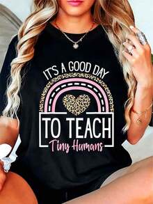 T-shirt única para amantes de la educación con diseño de arcoíris y detalles en leopardo que inspiran alegría y creatividad y2k ideal para cualquier ocasión disfruta de la comodidad y estilo que solo esta camiseta puede ofrecer - Negro - Ver 8