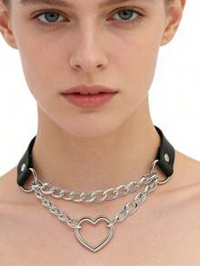 Dây chuyền choker bằng da, dây chuyền hình trái tim phong cách Gothic Punk Rock, quà tặng cho Ngày Valentine, Ngày của Mẹ. - mệnh đề dây chuyền - Xem 1