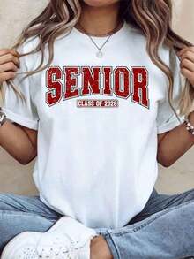 Camiseta de Graduación de la Clase Senior de 2026 para Mujeres y Hombres, Unisex, de Algodón, Regalo para Fiesta Universitaria, Ropa para Celebración del Último Año Escolar, 220g - Estilo Vintage Urbano, Unisex, Holgada, de Algodón, Manga Corta, Cuello Redondo, 100% Algodón - Blanco - Ver 7