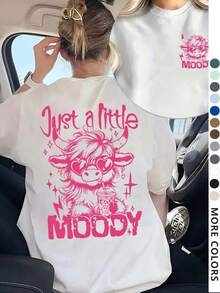 Camiseta de cuello redondo con estampado de vaca de las Highlands para mujer, camiseta casual de moda, ropa de verano para uso diario, vacaciones y actividades al aire libre, camiseta estampada, holgada, transpirable, top. - Blanco - Ver 5