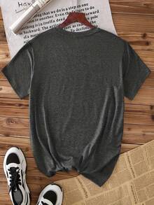 Dali's Memory: The Persistent Black Cat, A Women's Spring/Summer T-Shirt With Surrealist Art Prints, Fitted Design, Round Neck, Suitable For Casual Everyday Wear, New 2026 Style! Comfortable And Soft, Cotton T-Shirt For Everyday Wear. - 黑灰色 - 查看 2