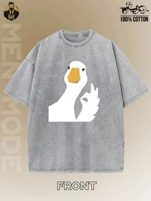 Camiseta de algodón puro con estampado de ganso blanco, estilo oversize para hombre y mujer, cuello redondo casual, manga corta, peso 230 gramos, 100% algodón puro de alta calidad, gruesa y duradera, lavado vintage, elegante. - gris - Ver 8