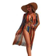 Traje de baño de tres piezas a rayas de nuevo estilo y a la moda con bikini de cobertura. - Patrón 2 - Ver 6