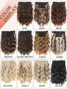 4pcs/Set Ekstensi Rambut Sintetis Bergelombang Jepit untuk Wanita, Potongan Rambut Keriting Alami Bergelombang, Campuran Warna Cokelat dan Emas, 30cm, Untuk Pemakaian Sehari-hari dan Pesta - MultiWarna - View 6