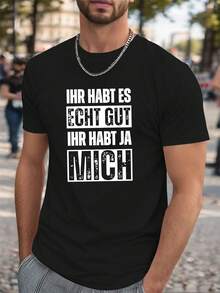 Camiseta Divertida Alemana con Arrugas para Hombres Talla Grande, TALLA PLUS - Negro - Ver 1