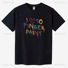 I Love Finger Painting, I'm Painting Matching Graphic Tees For Couples, Fun Cotton Tees For Husbands, Wives, Boyfriends And Girlfriends, Casual Style. - 黑色 - 查看 8