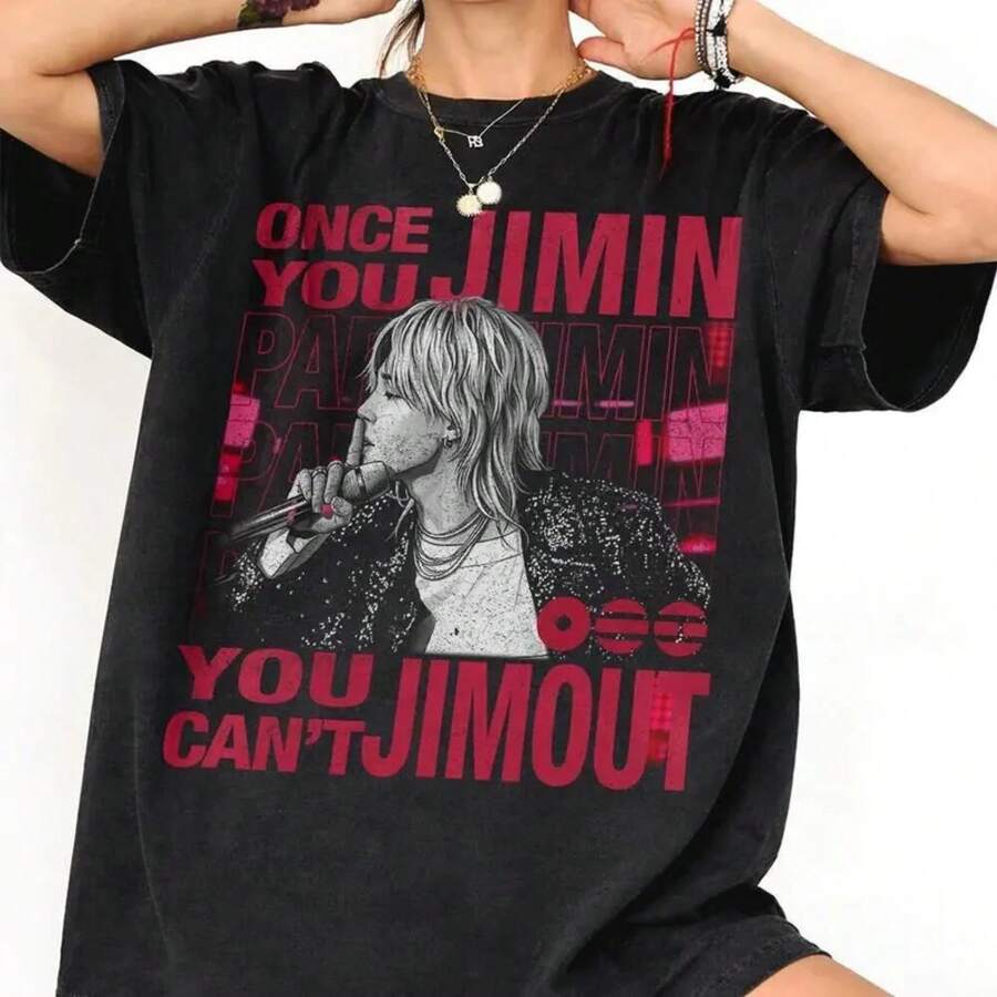 Camiseta de Jimin de BT, camiseta vintage de Park Jimin , cómoda camiseta retro de de los 90, regalo para el ejército,Embalaje individual - Negro - Ver 1