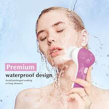 Facial Cleansing Brush Silicone Face Scrubber: 2 In1 FBS-D Electric Exfoliating Massage Device Waterproof Deep Cleaning Exfoliation Rotating Spa Machine - Electronic Skin Care Wash Clean System - Bright Rose - View 6