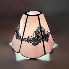 1pc Pink Butterfly Pattern Colored Glass Lamp Shade, Diameter 4cm Top, 15cm Bottom, Suitable For Table Lamp, Pendant Light, Wall Light, Ceiling Light Replacement - Style B - View 2