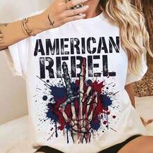 Esqueleto Rebelde Americano D PNG, Esqueleto Patriótico D Rock On, Día de la Independencia de EE. UU. PNG, Diseño de Sublimación para Camisetas del 4 de Julio, Camisetas Unisex para Salidas de Verano, Ropa Fresca de Verano para Mujer - Blanco - Ver 1