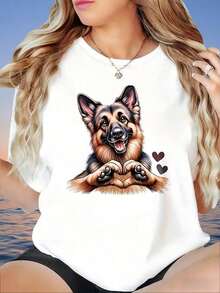Playeras de mujer de algodón con estampado de corazón y pata de perro pastor alemán, camiseta casual blanca para mujer, regalo para amantes de mascotas, camiseta de mujer, >ropa - Blanco - Ver 1