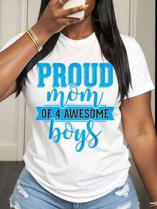 Camiseta de Mujer con Estampado "Mamá Orgullosa de 4 Chicos Geniales", Ropa Casual de Verano para Mujeres - Blanco - Ver 6