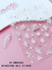 Stiker Kuku Rhinestone Timbul 5D, Kuku, Dekorasi Kuku DIY, Stiker Kuku, Menampilkan Pola Bunga Putih Timbul 5D dan Rhinestone yang Sebagian Terpasang, Sempurna untuk Anak Perempuan untuk Membuat Seni Kuku. Cocok untuk Membuat Seni Kuku Gaya Minimalis dan Lembut, Cocok untuk Kuku Matte, Mengkilap, Kuku Panjang, Kuku Pendek, Kuku Duckbill, Kuku Lancip, Kuku French, dan Kuku Palsu. Dapat Juga Digunakan untuk Dekorasi DIY pada Handcard, Casing Ponsel, Bingkai Foto, dll. - MultiWarna - View 1