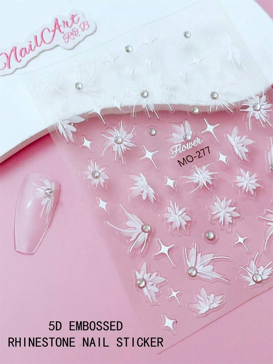 Stiker Kuku Rhinestone Timbul 5D, Kuku, Dekorasi Kuku DIY, Stiker Kuku, Menampilkan Pola Bunga Putih Timbul 5D dan Rhinestone yang Sebagian Terpasang, Sempurna untuk Anak Perempuan untuk Membuat Seni Kuku. Cocok untuk Membuat Seni Kuku Gaya Minimalis dan Lembut, Cocok untuk Kuku Matte, Mengkilap, Kuku Panjang, Kuku Pendek, Kuku Duckbill, Kuku Lancip, Kuku French, dan Kuku Palsu. Dapat Juga Digunakan untuk Dekorasi DIY pada Handcard, Casing Ponsel, Bingkai Foto, dll. - MultiWarna - View 1