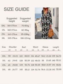 Gaun Lengan Panjang Leher V Motif Geometris Vintage Ukuran Besar, Cocok untuk Semua Musim - Hitam - View 5