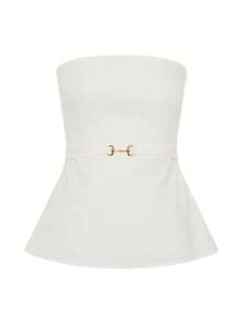 Conjunto de dos piezas elegante, top sin mangas unicolor con espalda descubierta y falda larga, estilo casual fiesta moda femenina euroamericana - Blanco - Ver 8