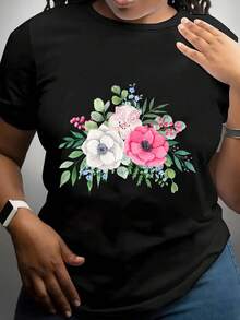 Cuello Redondo Talla Grande - Camiseta de Cuello Redondo para Mujer - Camiseta suave para uso diario con estampado de ramo floral, disponible en rosa, blanco, verde y azul. |   Casual y a la moda, cómodo para todas las estaciones. |   Camisa multifuncional diaria para mujer |   Ropa casual duradera y vestimenta para ocasiones especiales |   Prendas esenciales para el armario, estilo casual, blusas a la moda, material cómodo, camisas estampadas, para amantes de la moda. Blusas Para Mujer Casual - Negro - Ver 7