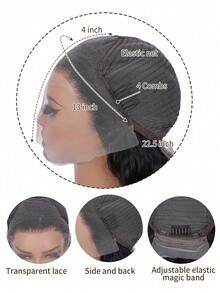 Perruque en cheveux humains ondulés, densité 200, avec lace frontale transparente HD 13x4, noire, 30 à 40 pouces (76 à 101,6 cm). Lace frontale pré-épilée. - Natural Black - Voir 11