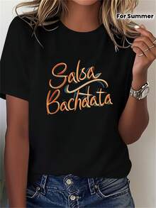 Camiseta unisex de manga corta, para mujerCamisetaconaCartaImprimirparaSalsaYBachataBaileAmantes,Con características destacadasaInformalCortoMangaTripulaciónCuelloDiseño,PerfectoparaVeranoYPlayeras de primaverahombre, , , Dazymujer,romwehombres, bohochic,maestrasregalos,camisetaparaconjuntos de mujercon curvasparamu,y2k, - Negro - Ver 6