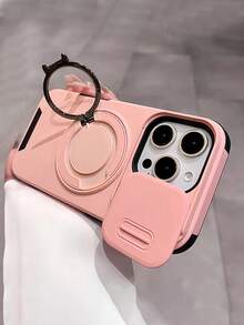 1pc Shock-Absorbing Phone Case With Rotating Ring Holder And Sliding Camera Cover, Compatible With IPhone 17/16/15/14/13/Pro Max Series, Durable Soft Protective Shell - Pink + Lanyard - View 6