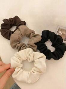 4入女款9cm/3.54in高品質素色針織條紋髮圈，百搭極簡復古優雅髮飾，適合日常佩戴、馬尾、化妝、穿搭搭配彈性髮帶 - 彩色 - 查看 1