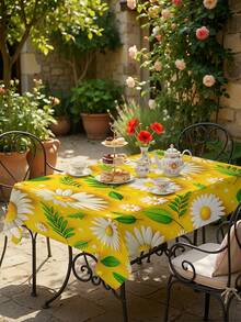1/2pcs Tablecloth, Daisy Pattern Tablecloth, Polyester Material, Square Or Round Shape, Suitable For Kitchen, Dining Room, Coffee Table, Picnic, Camping, Countryside Decor, Protect Tabletop, Holiday Decoration, Fresh And Natural Style, Enhance Home Atmosphere - Multicolor - View 14
