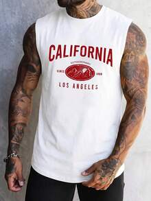 Regata masculina Fractyr com estampa vintage das montanhas de Los Angeles, branca, estilo casual, streetwear, fitness e ideal para o verão. - Branco - Ver 5