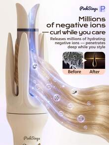 PinkSings 1-Click Auto Curling Iron, 28mm Barrel, Bi-Directional Auto Curling, 4 Temperature Modes, Negative Ion Generator, Smart Timer And Sensor, Auto Shut-Off, Best Christmas Gift - UK Plug(220-240V) - View 6