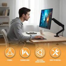 Ein universeller Monitorständer für 13- bis 32-Zoll-Monitore mit 360°-Drehung und Höhenverstellung. Er lässt sich um 360° drehen, vertikal von 90° bis 45° neigen und horizontal um ±90° schwenken. Der Tischständer ist mit den VESA-Standards 75x75 und 100x100 kompatibel und verfügt über einen Gasdruckfederarm. - Übersicht 3