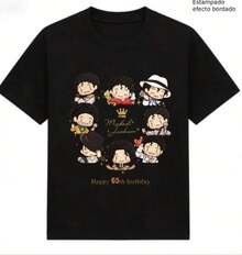 Camiseta  Happy 65th Birthday, Estampado Efecto Bordado para Fans - Negro - Ver 1