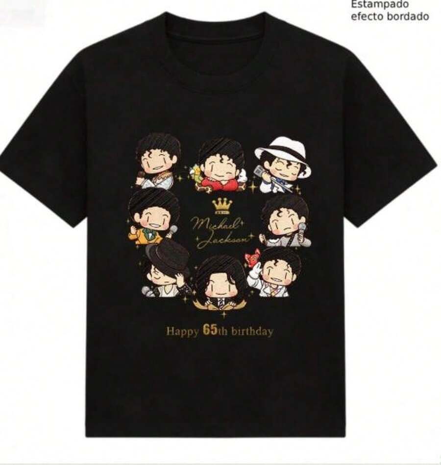 Camiseta  Happy 65th Birthday, Estampado Efecto Bordado para Fans - Negro - Ver 1