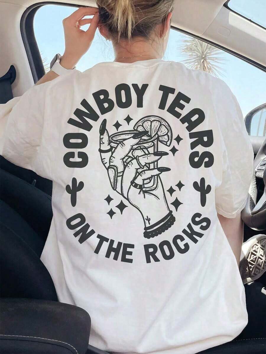 ropa de mujer Camiseta de manga corta holgada y cómoda para mujer, estilo casual, para vacaciones en la playa, camiseta con ilustración, Tequila, Cóctel de Limón, camiseta de vacaciones, adecuada para la playa, para el día a día, ropa de vacaciones, camisas de mujer - Blanco - Ver 1