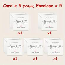 1pc/5pcs Special Friend Birthday Card, Happy Birthday, Pink Heart For Her Including Envelope - Multicolor - View 7